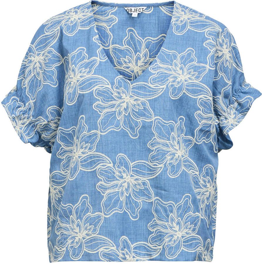 OBJECT gebloemde blousetop met borduursels blauw