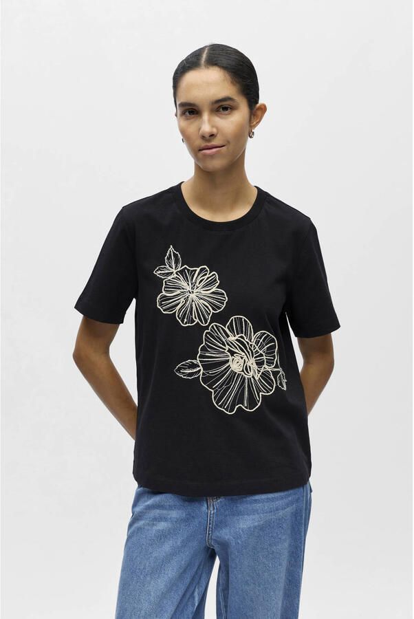 OBJECT gebloemde T-shirt zwart
