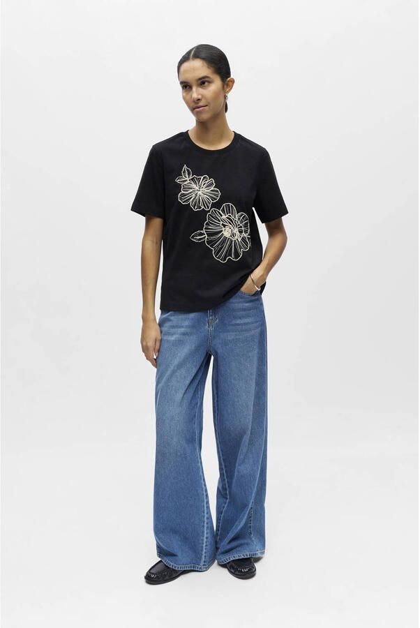 OBJECT gebloemde T-shirt zwart - Foto 2
