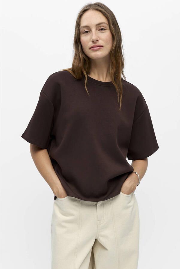 OBJECT gebreide T-shirt donkerbruin