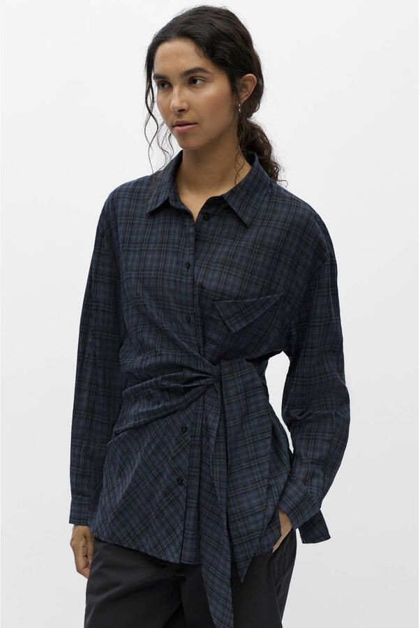 OBJECT geruite blouse donkerblauw