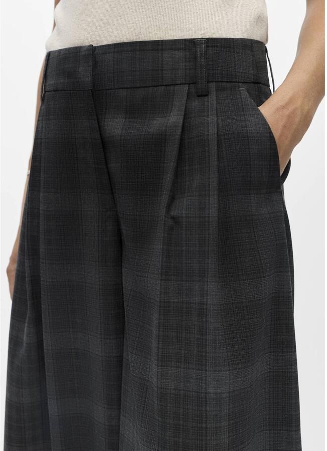 OBJECT high waist wide leg geruite broek zwart - Foto 2
