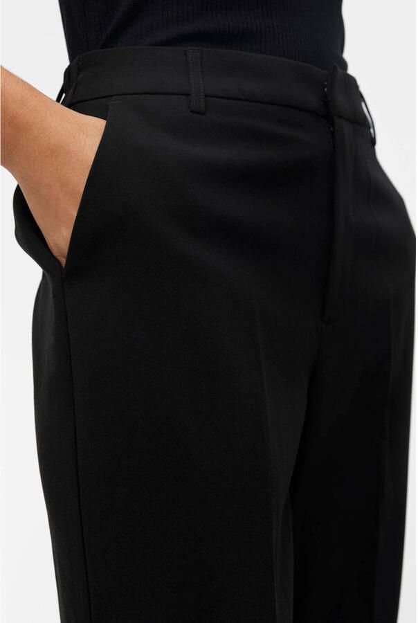 OBJECT high waist wide leg pantalon OBJSIGRID van polyester zwart