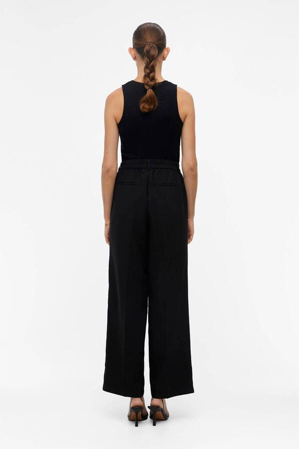 OBJECT high waist wide leg pantalon OBJSIGRID van polyester zwart - Foto 2