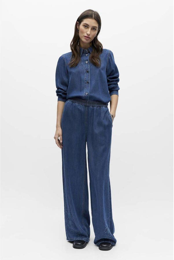 OBJECT high waist gebloemde casual broek blauw
