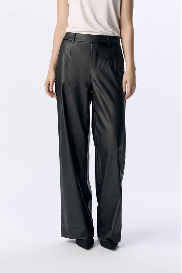 OBJECT imitatieleren wide leg regular waist casual broek zwart - Foto 5