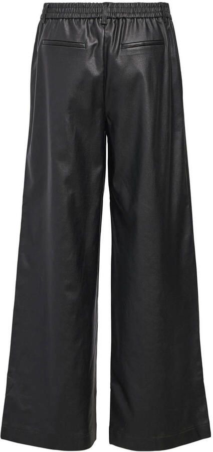 OBJECT imitatieleren wide leg regular waist casual broek zwart - Foto 6