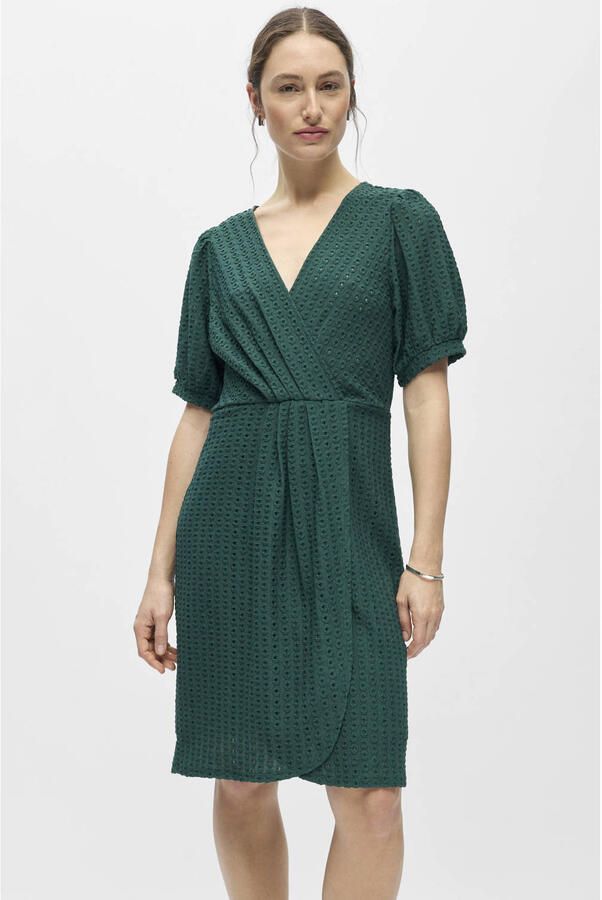 OBJECT mini jurk broderie groen