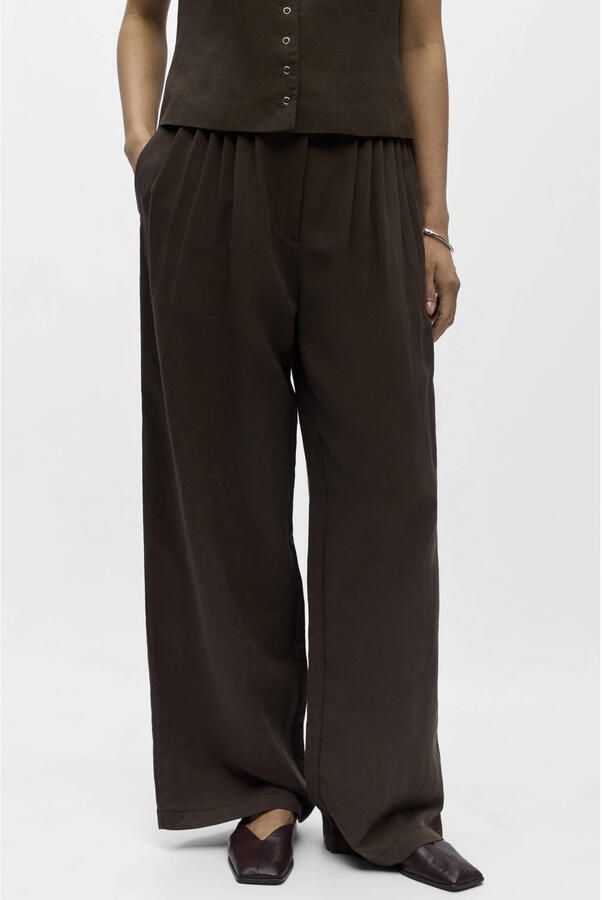 OBJECT Objmolly wide leg high waist broek donkerbruin