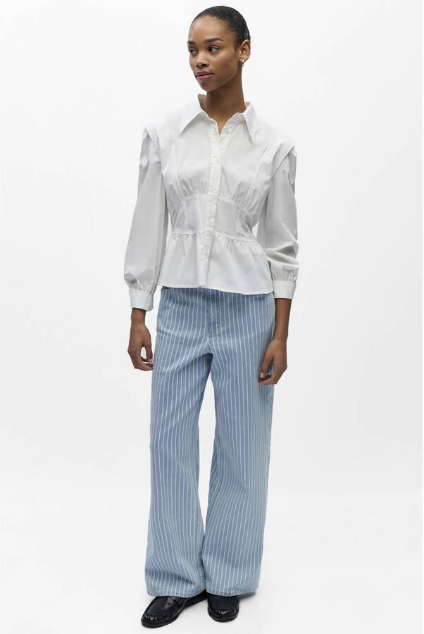 OBJECT Objsanni high waist wide leg jeans met krijtstreep light blue denim - Foto 7