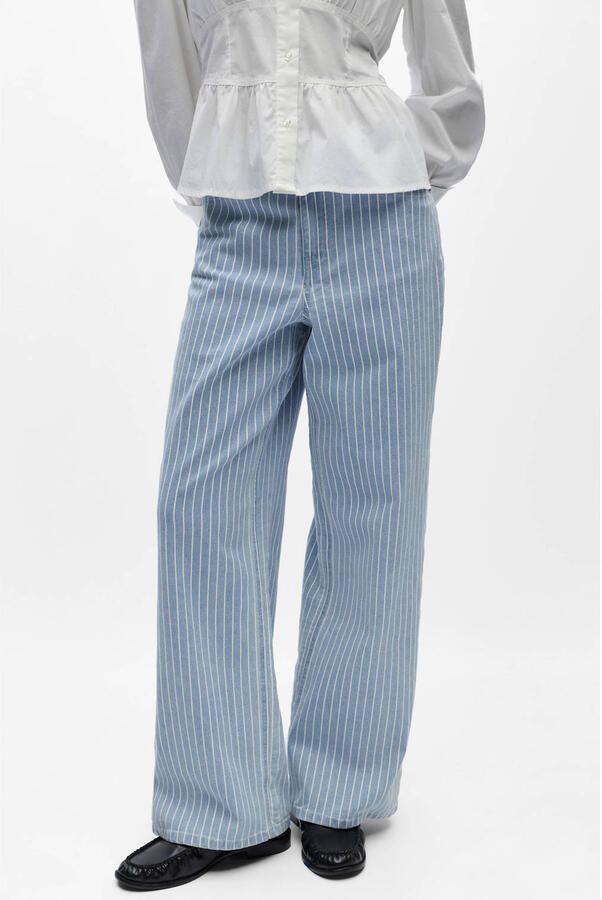 OBJECT Objsanni high waist wide leg jeans met krijtstreep light blue denim - Foto 5
