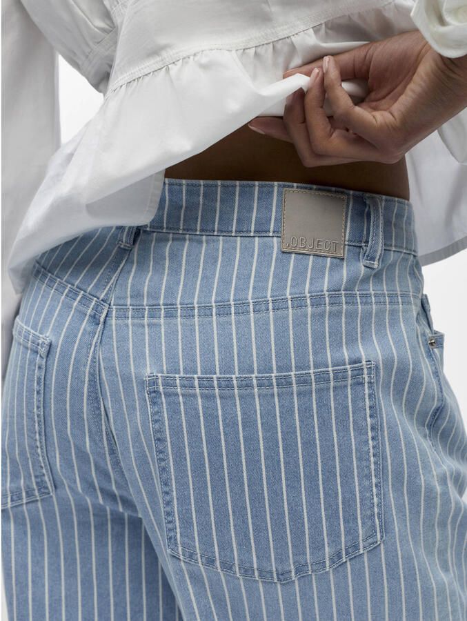 OBJECT Objsanni high waist wide leg jeans met krijtstreep light blue denim - Foto 6