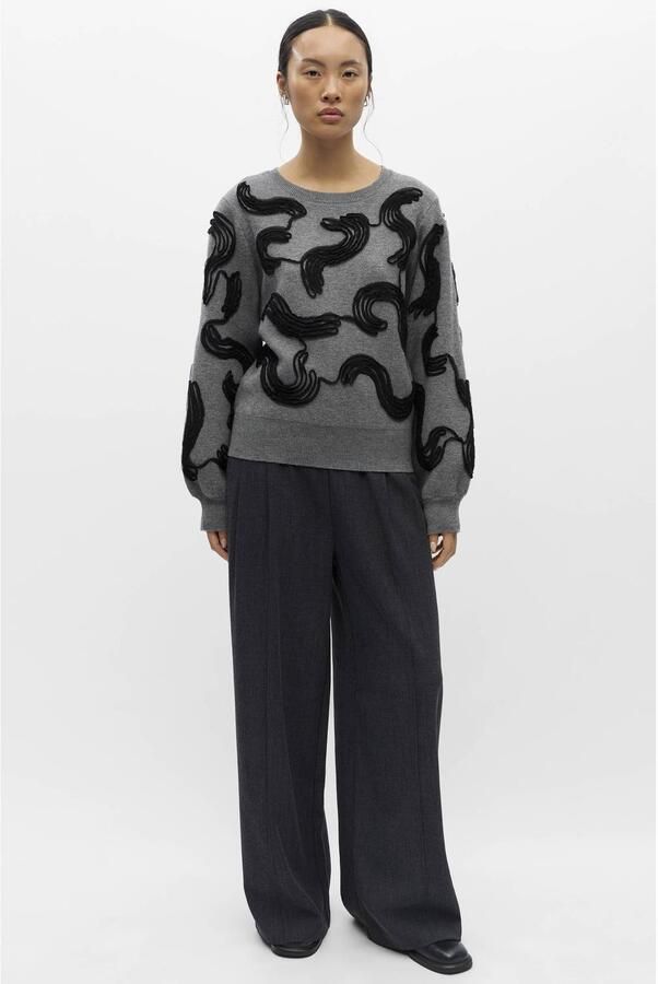 OBJECT pullover met borduursels en wol grijs - Foto 2