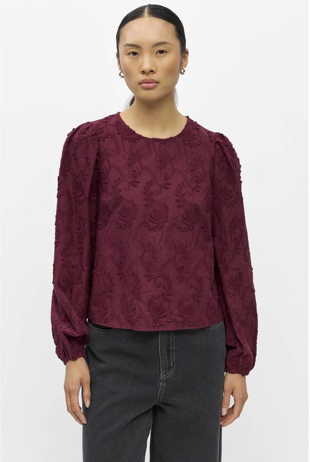 OBJECT rechtvallende blousetop met borduursels donkerrood