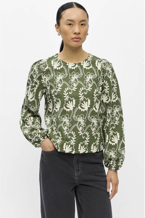 OBJECT rechtvallende blousetop met borduursels groen