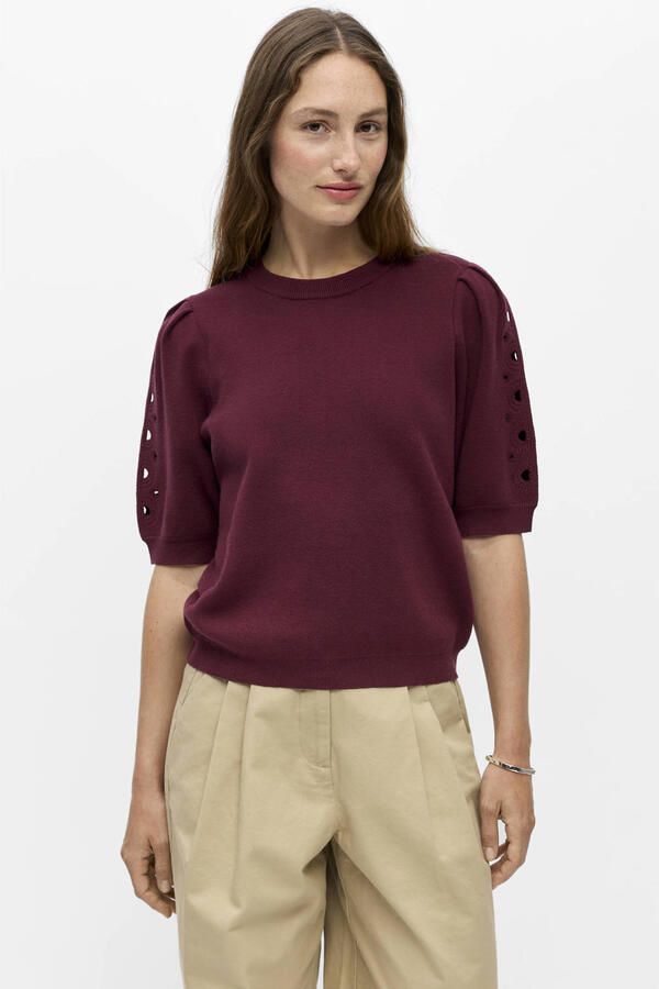 OBJECT rechtvallende top met borduursels donkerrood