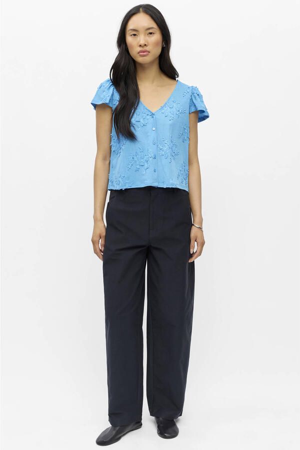 OBJECT regular fit blousetop met borduursels blauw - Foto 2