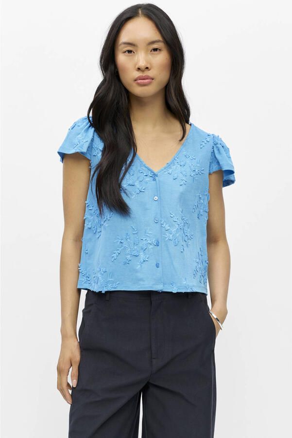 OBJECT regular fit blousetop met borduursels blauw