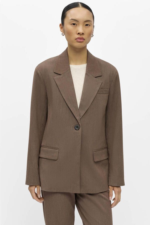 OBJECT regular fit gestreepte blazer camel