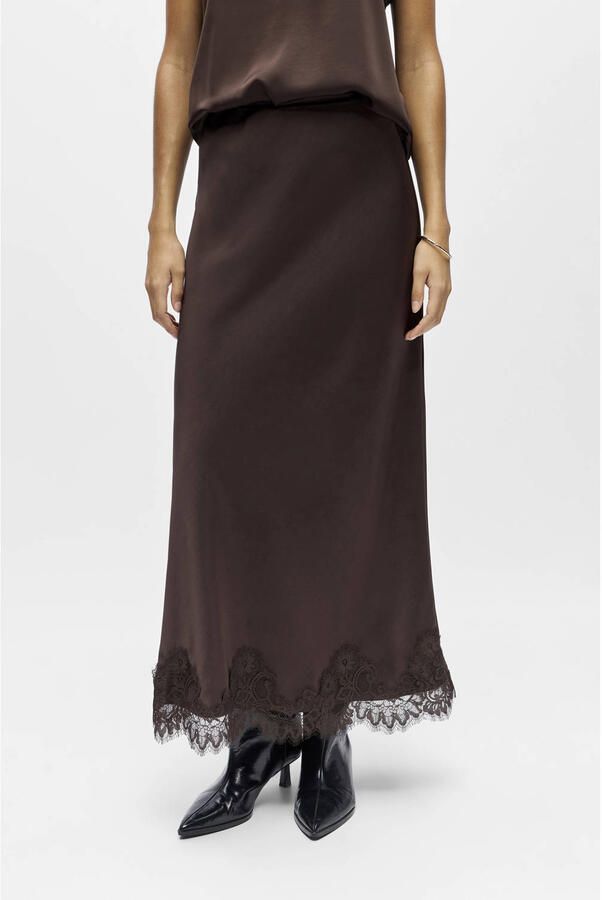 OBJECT Dames Rokken Objnaline Mw Long Lace Skirt Bruin - Foto 5