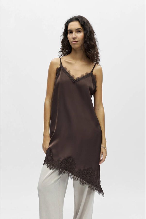 OBJECT Dames Jurken Objnaline Reg Slip Lace Dress Bruin - Foto 5