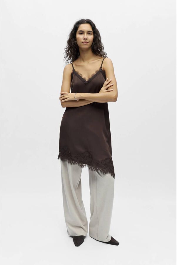 OBJECT Dames Jurken Objnaline Reg Slip Lace Dress Bruin - Foto 7