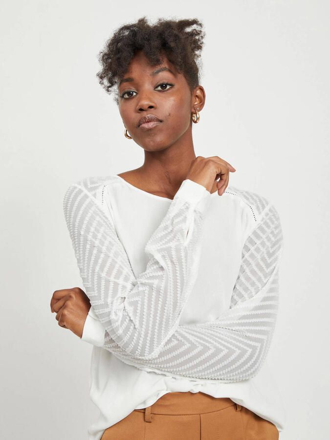 OBJECT semi-transparante top OBJZOE met textuur wit