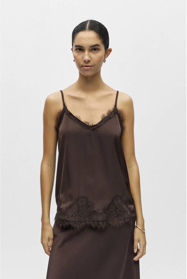 OBJECT Dames Tops & T-shirts Objnaline Reg Slip Lace Top Bruin - Foto 5