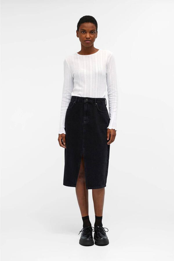 OBJECT Dames Rokken Objharlow Midi Denim Skirt Noos Zwart