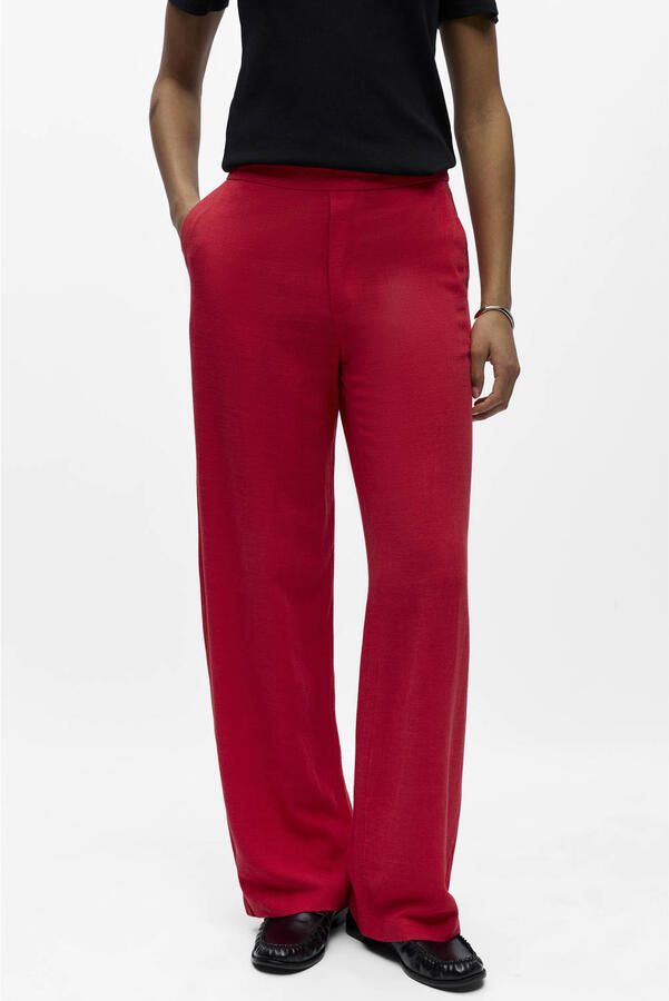 OBJECT straight regular waist casual broek met linnen rood