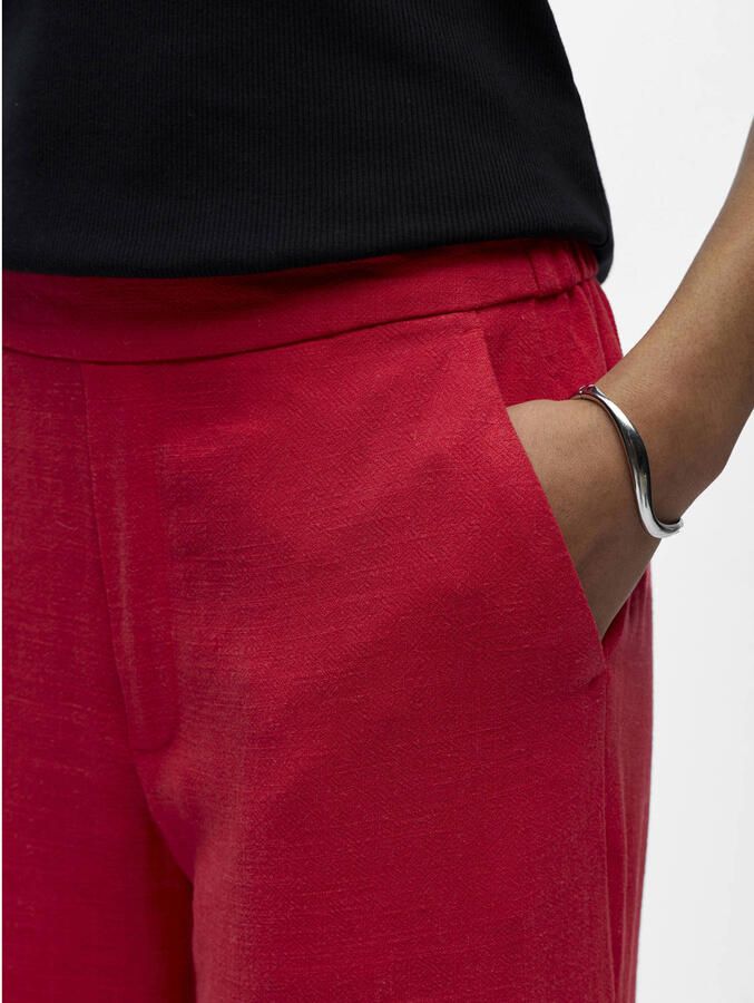 OBJECT straight regular waist casual broek met linnen rood - Foto 2