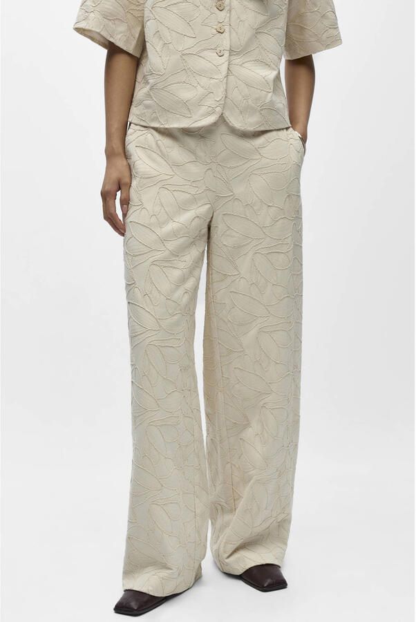 OBJECT straight regular waist gebloemde casual broek zand