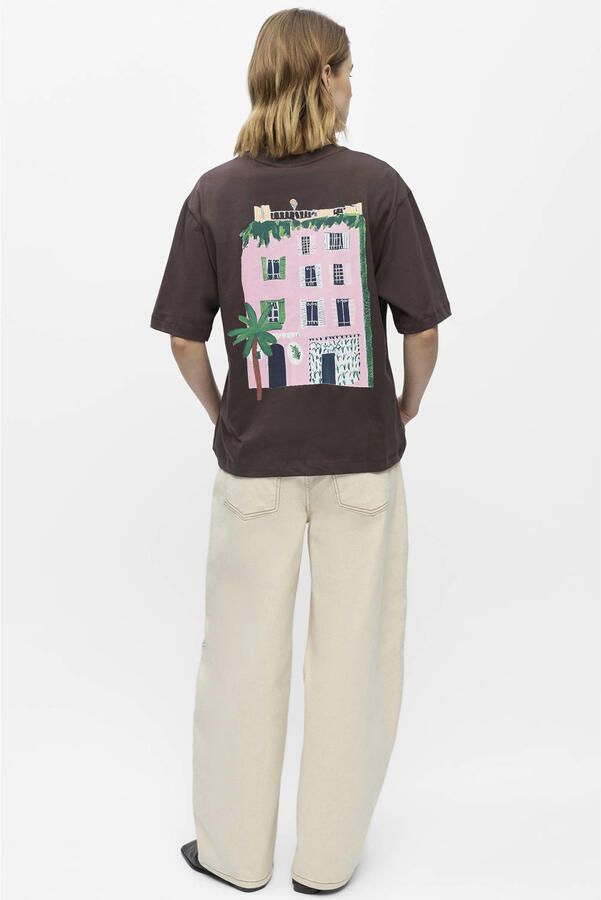 OBJECT T-shirt met backprint donkerbruin - Foto 2