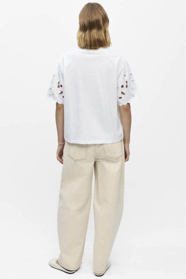 OBJECT T-shirt met broderie wit - Foto 2