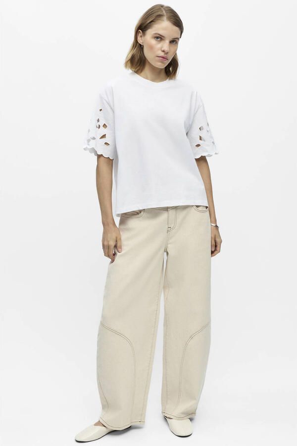 OBJECT T-shirt met broderie wit - Foto 3