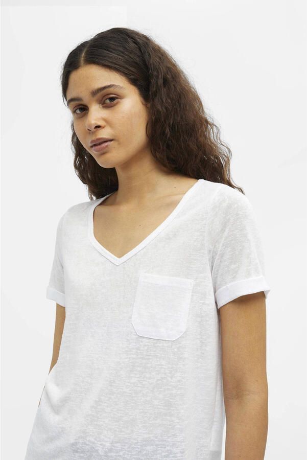 Object Witte T-shirt Objetessi Slub S s V-neck Noos - Foto 3