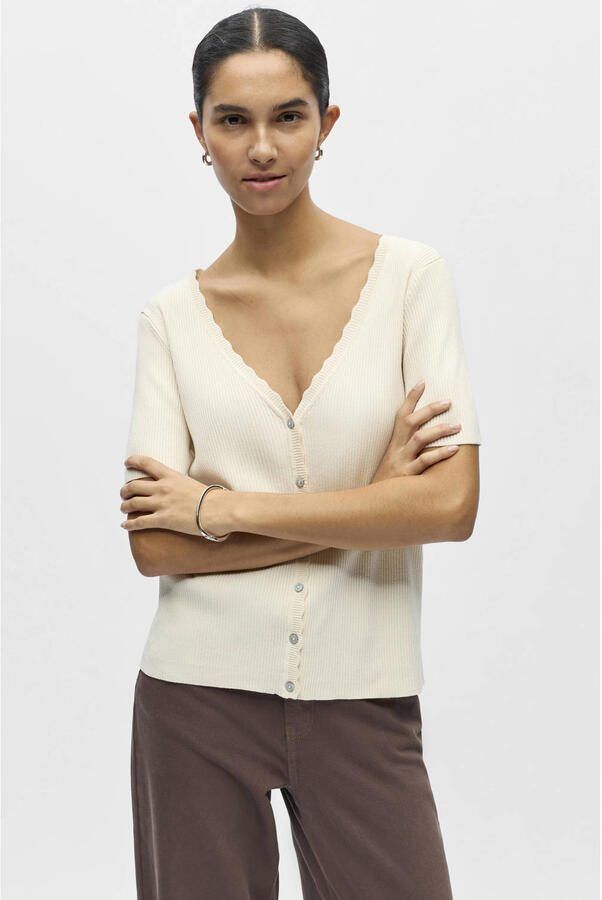 OBJECT top beige rib gebreid