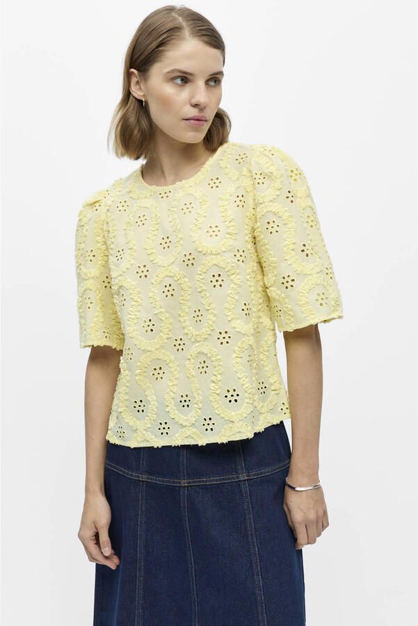 OBJECT top broderie lichtgeel