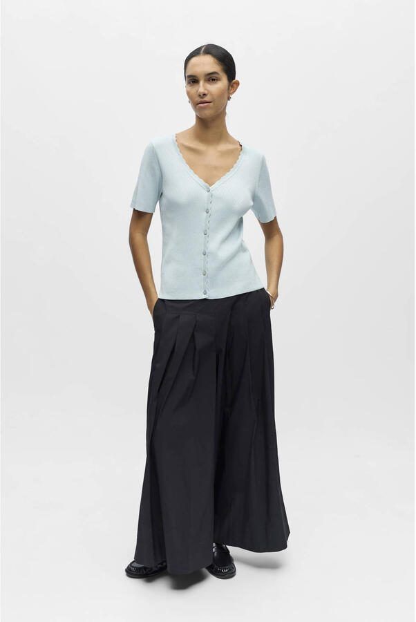 OBJECT top lichtblauw rib gebreid