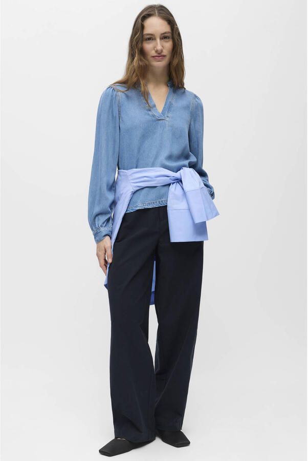 OBJECT Dames Tops & T-shirts Objframe V-neck Re Denim Top Blauw - Foto 6