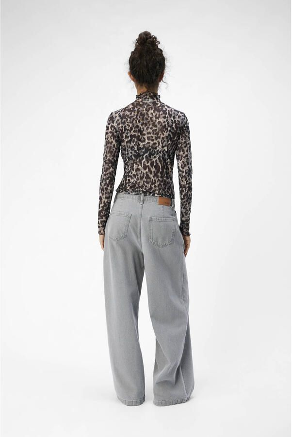 OBJECT top OBJNELA met panterprint en mesh grijs zwart creme
