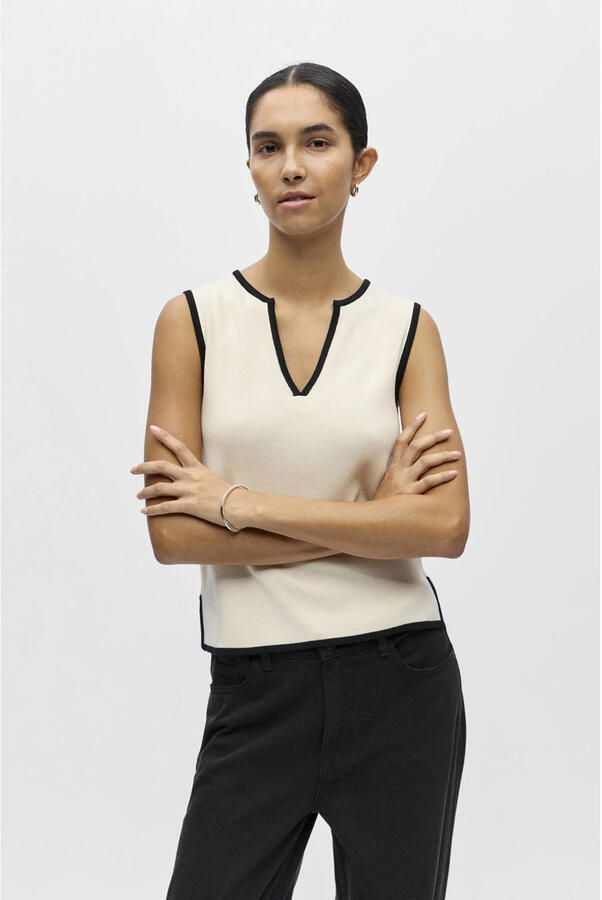 OBJECT top taupe gebreid