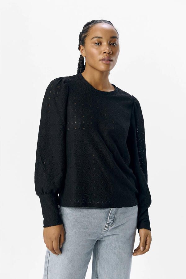 OBJECT top zwart broderie