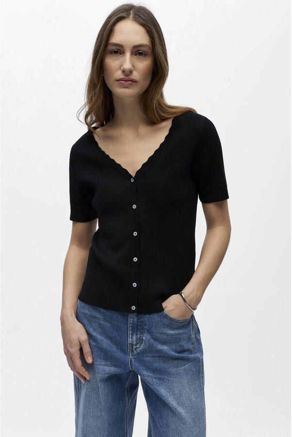 OBJECT top zwart rib gebreid
