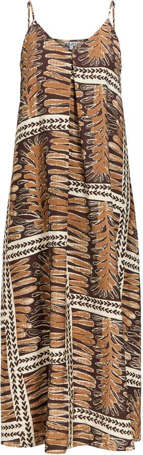 OBJECT viscose midi jurk met print bruin