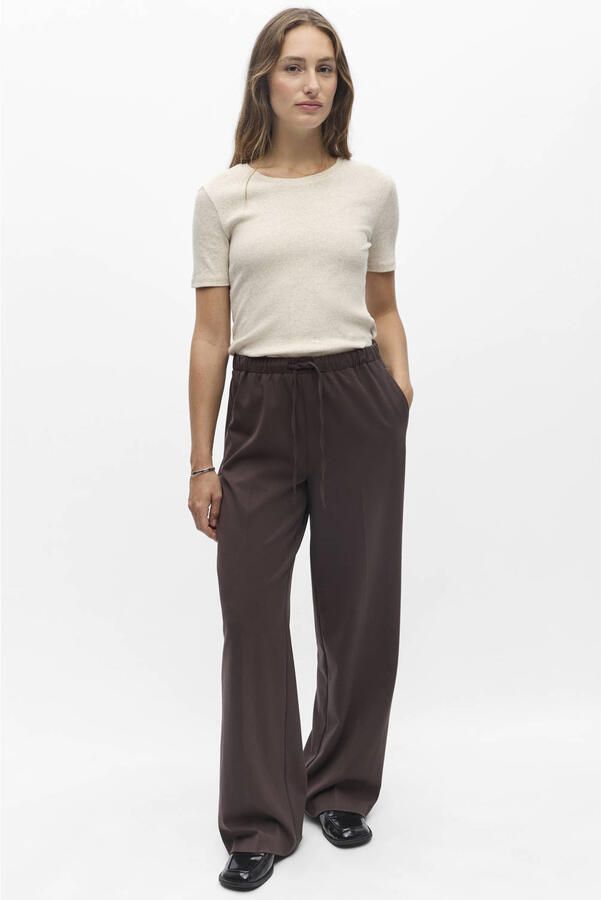 OBJECT wide leg casual broek bruin - Foto 3