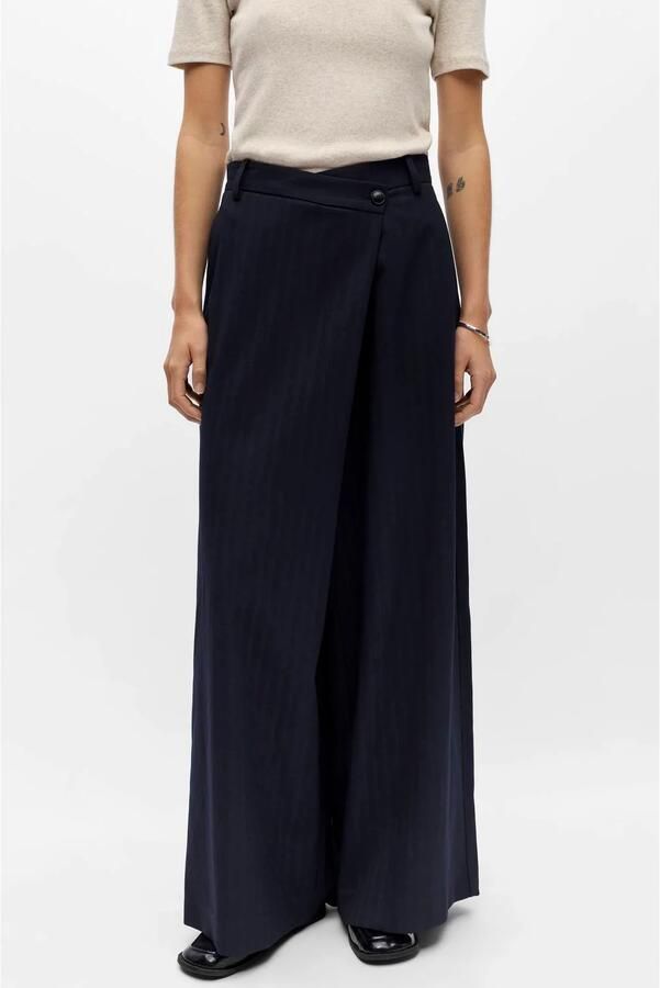 OBJECT wide leg casual broek met krijtstreep donkerblauw