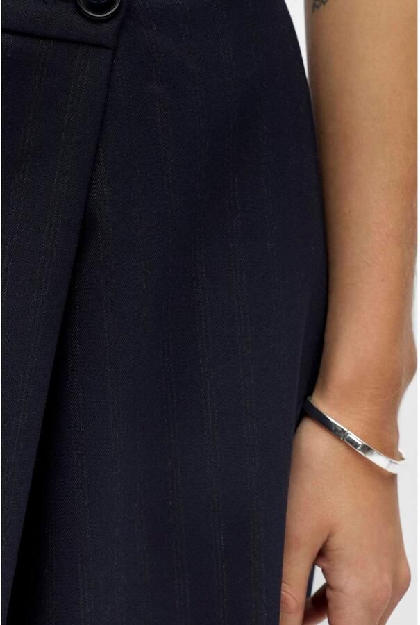 OBJECT wide leg casual broek met krijtstreep donkerblauw - Foto 3