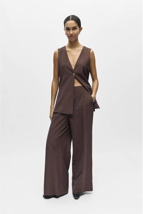 OBJECT Dames Broeken Objisla Yui Hw Wide Pants Bruin - Foto 5