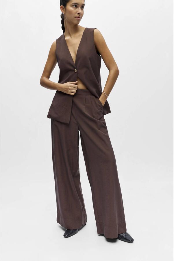 OBJECT Dames Broeken Objisla Yui Hw Wide Pants Bruin - Foto 6